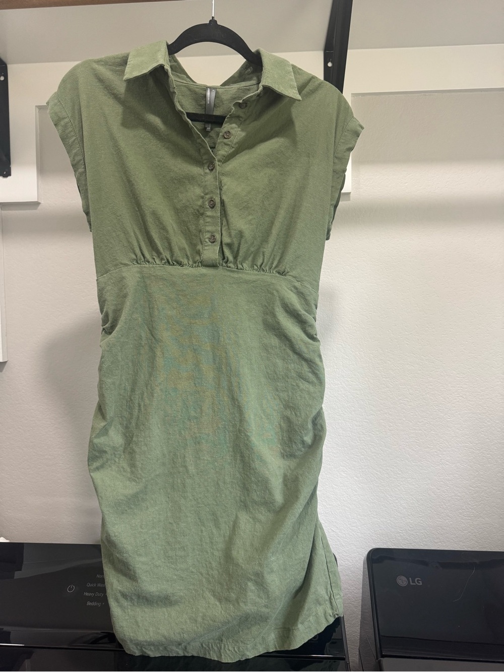 Anthropologie Olive Green Button-Front Cap-Sleeve Dress